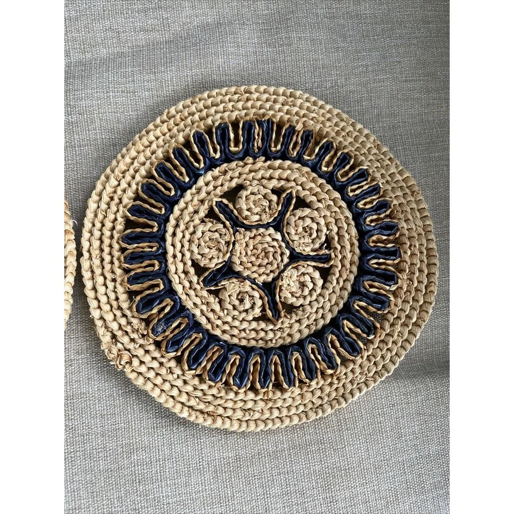 VINTAGE Wicker Straw Trivet Hot Pad Woven Rattan Raffia Boho Set Of 2